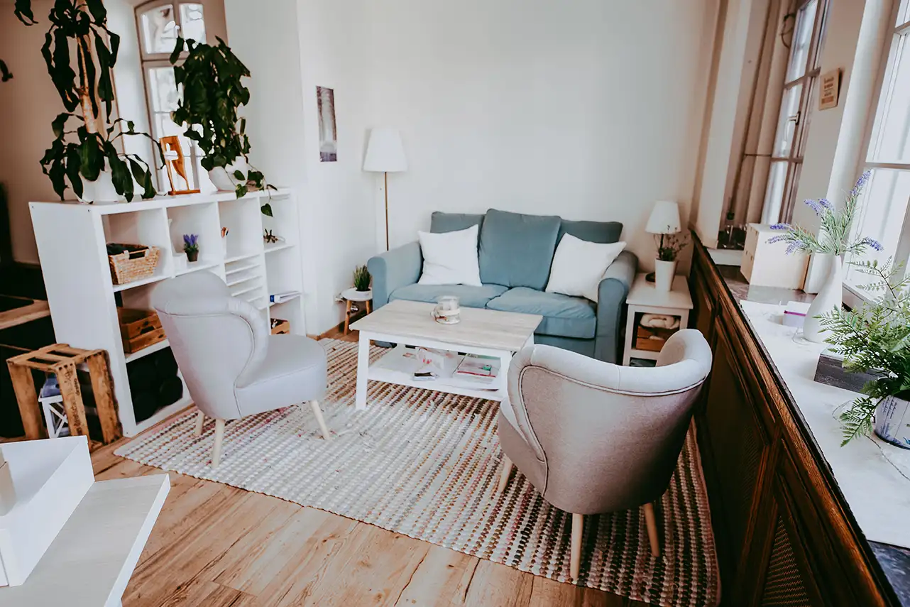 Therapie Sitzungsecke, gemütlich und einladend